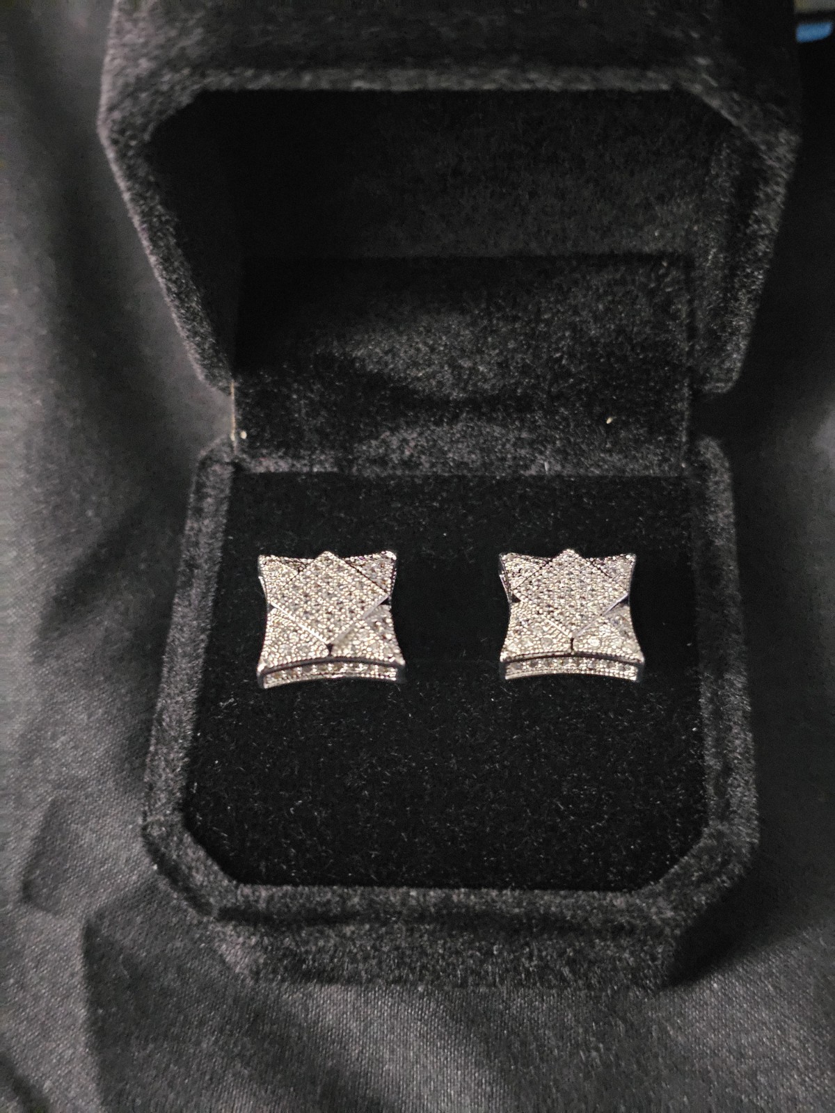 10.2mm 925 silver plated brass Square Clear CZs Pavé Stud Earrings