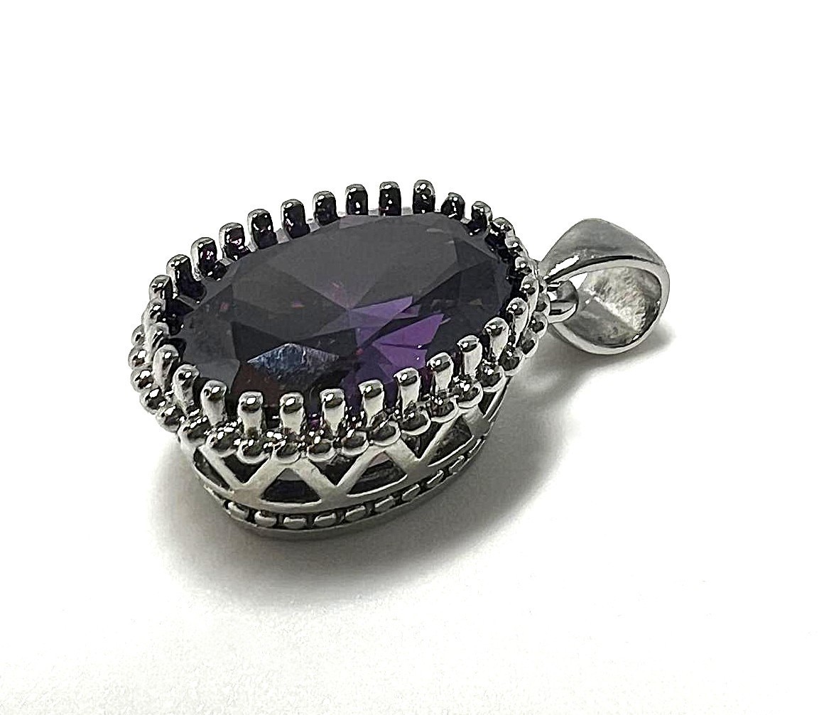 Elegant Amethyst Pendant 925 Silver, Oval Faceted, Italy Vintage