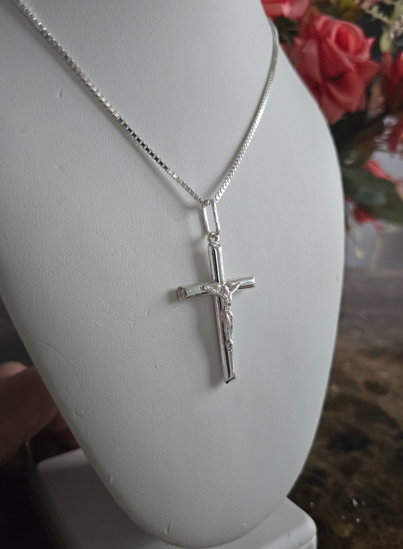Rhodium Plated Sterling Silver Crucifix Pendant – Large 42 MM