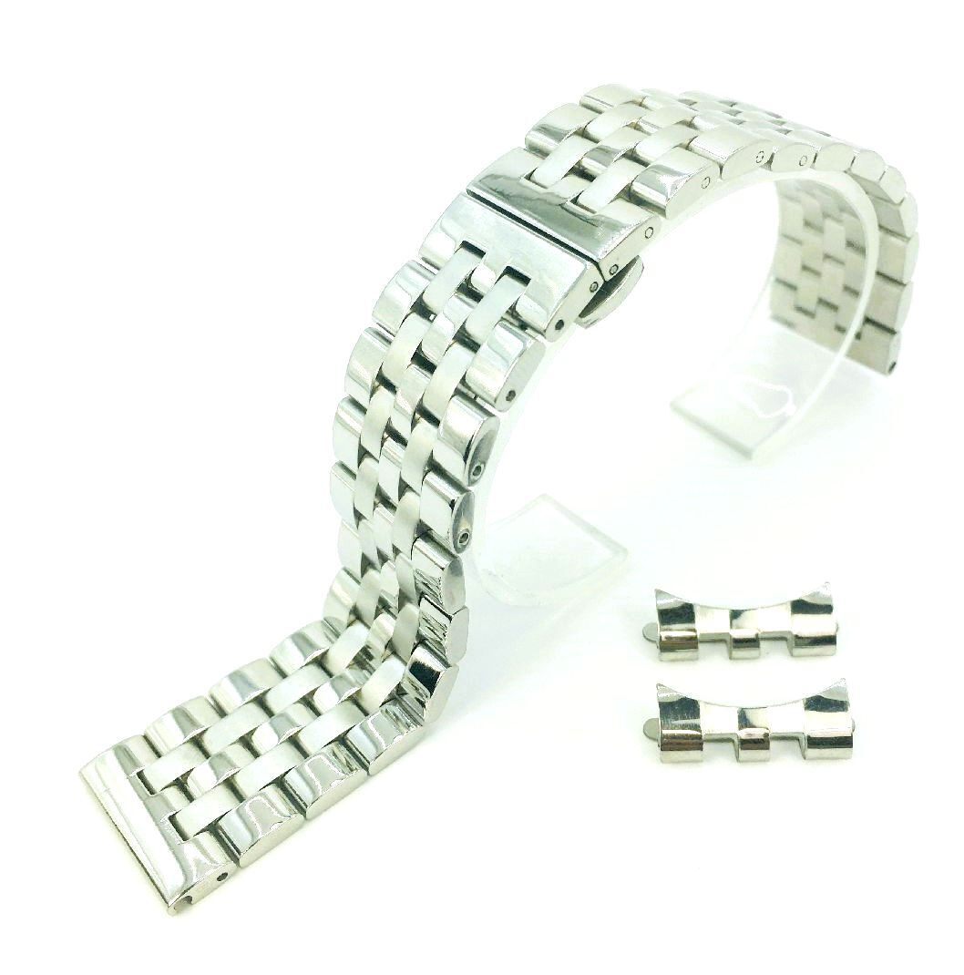 Metal Steel 5 Beads Silver Tone Quick Release and Curved End Watch Band #7061