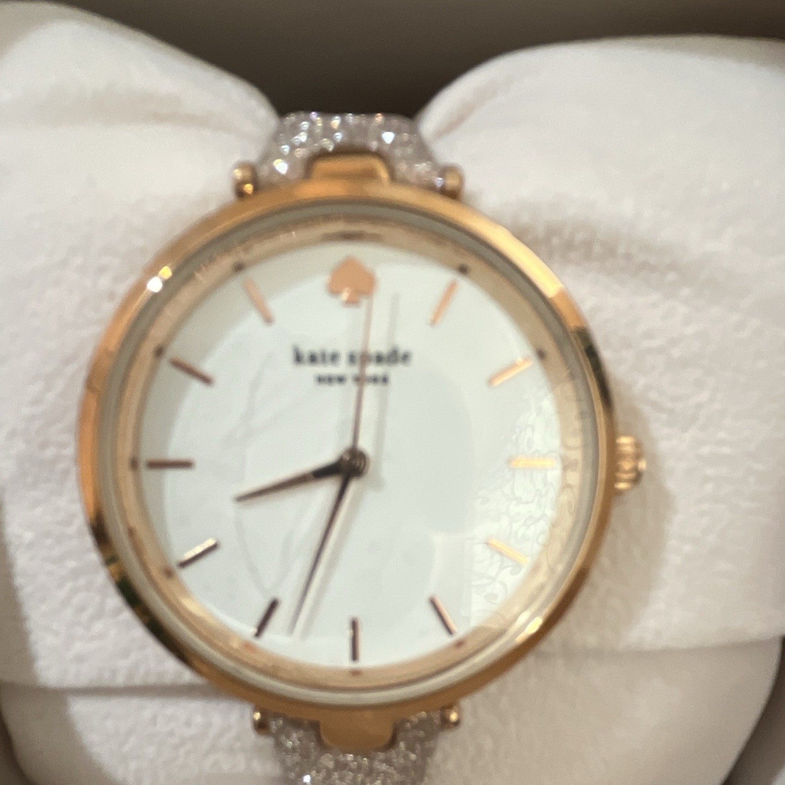 Kate spade new york pink & white glittery leather strap watch