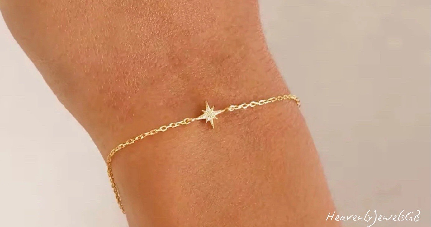 18k Gold Plated 925 Sterling Silver Filled 8 Pointed Star Thin Dainty Bracelet