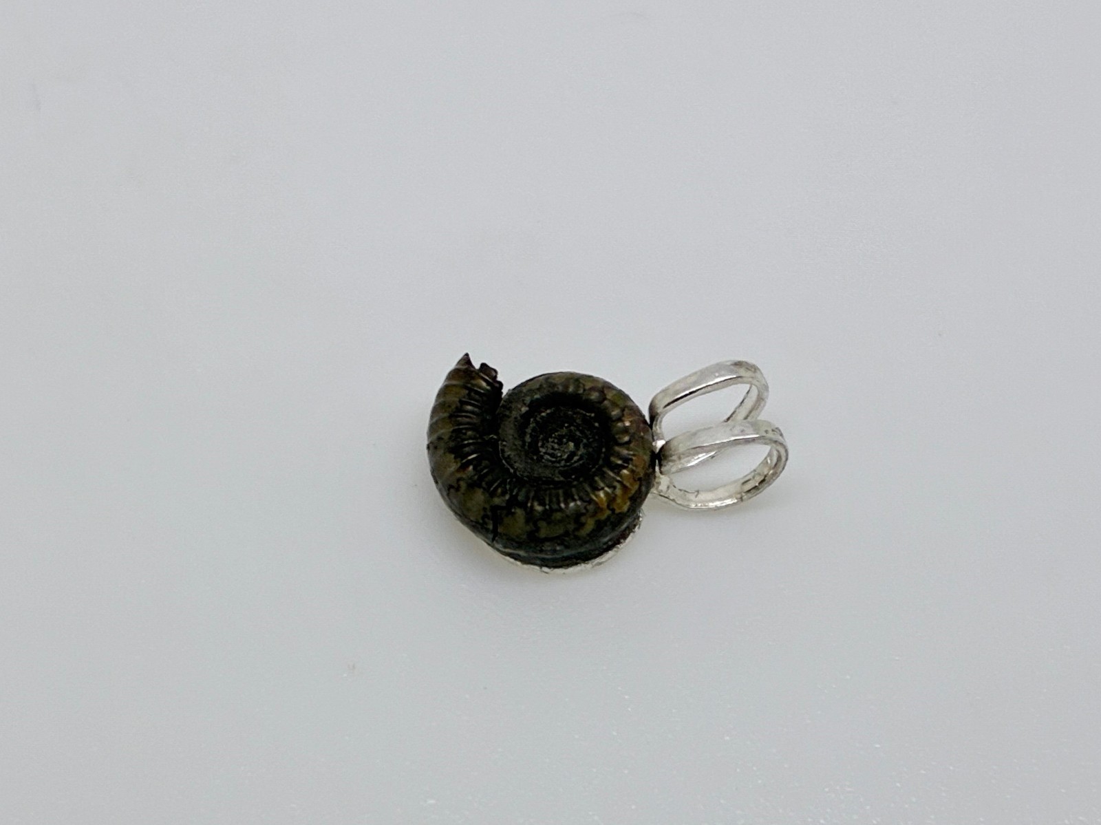 Sterling Silver Genuine Miniature Pyrite Ammonite Jurassic Fossil Pendant