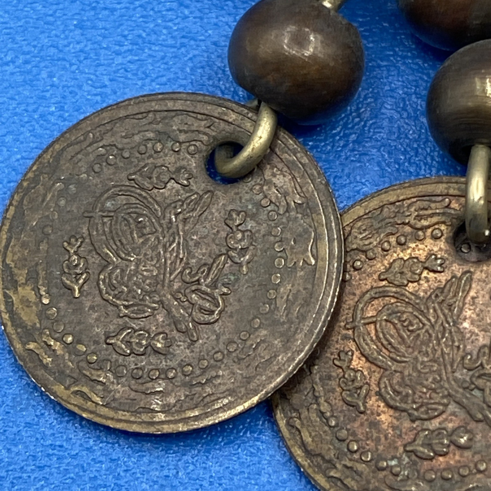 NECKLACE vintage 1960s 1970s old Coins tribal hoop metal wire ring Etruscan 16″