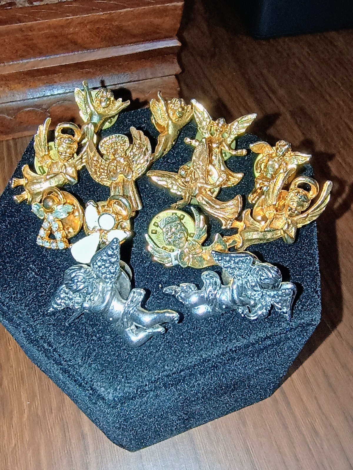 Angel Theme Pin Lot Gold & Silver Tone Metal Clear Rhinestone