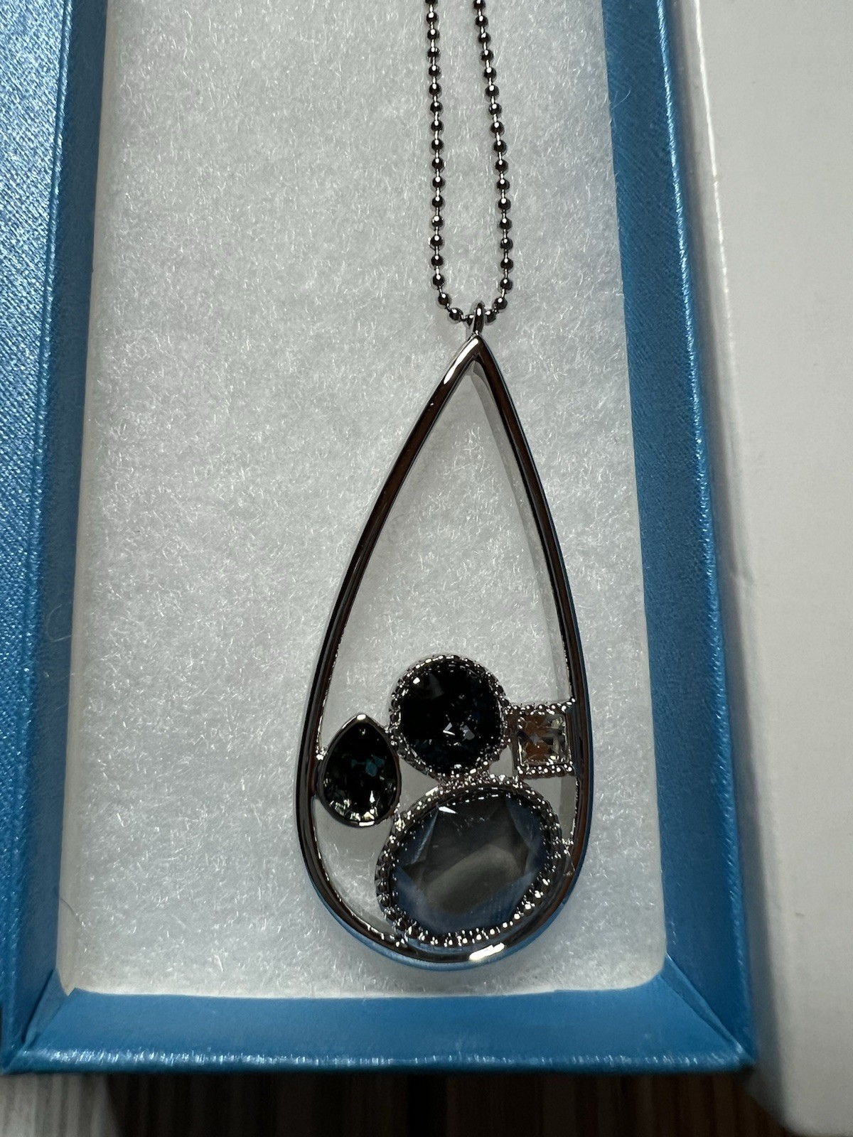 Touchstone Crystal Inside Scoop Pendant Black Silver Rhodium Necklace Swarovski