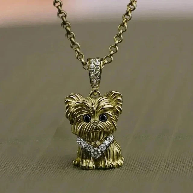 1.20Ctw Round Cut Natural Moissanite Dog Charm Pendant 14K Yellow Gold Plated