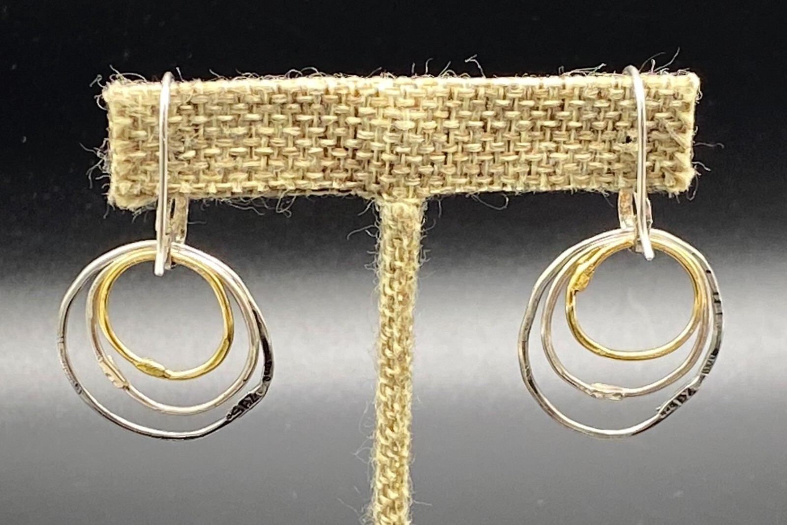 PZ, PAZ CREATIONS-Sterling Silver Gold Plated Hammered Hoop Earrings-HANDMADE