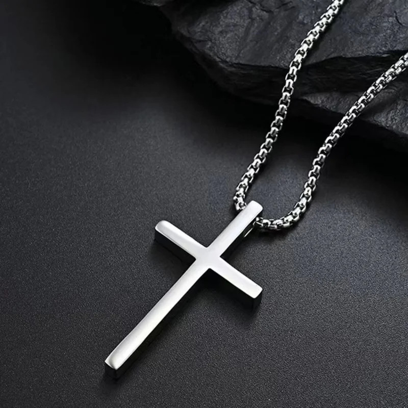 Hip Hop Trend Cross Pendant Necklace for Men Simple Punk Silver Color Titanium S