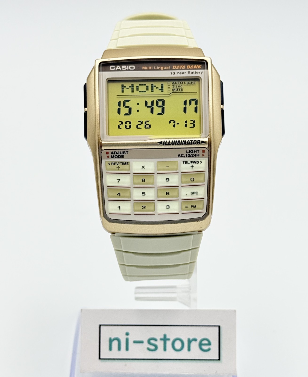 CASIO DBC-32 Data Bank Digital Calculator Beige Gold Color Quartz Watch – Rank A