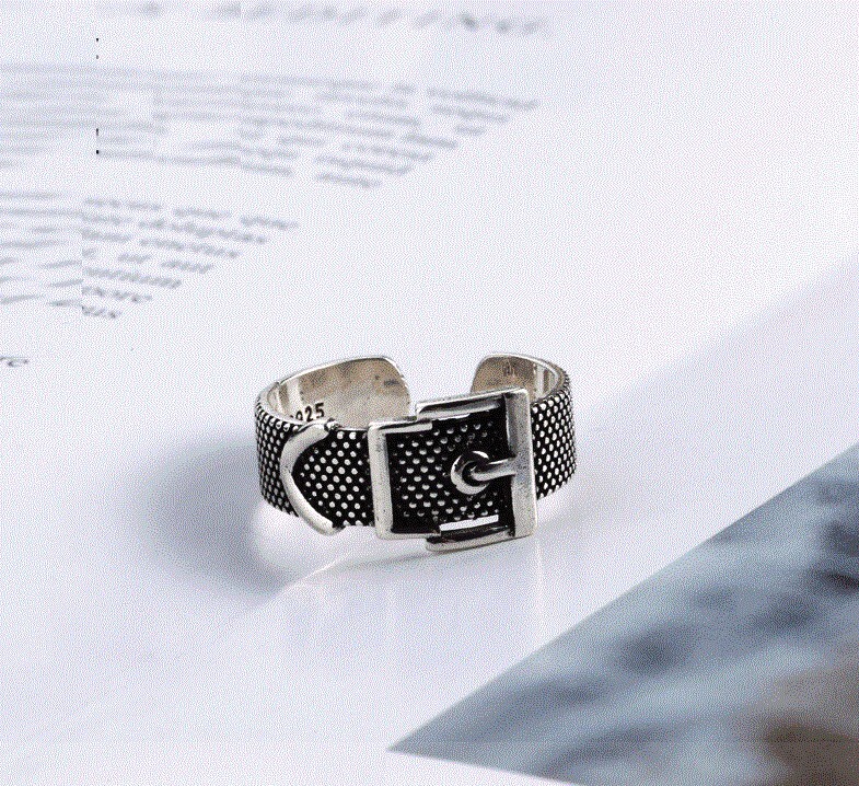 Antique Style Silver Black Belt G Buckle Adjustable Ring