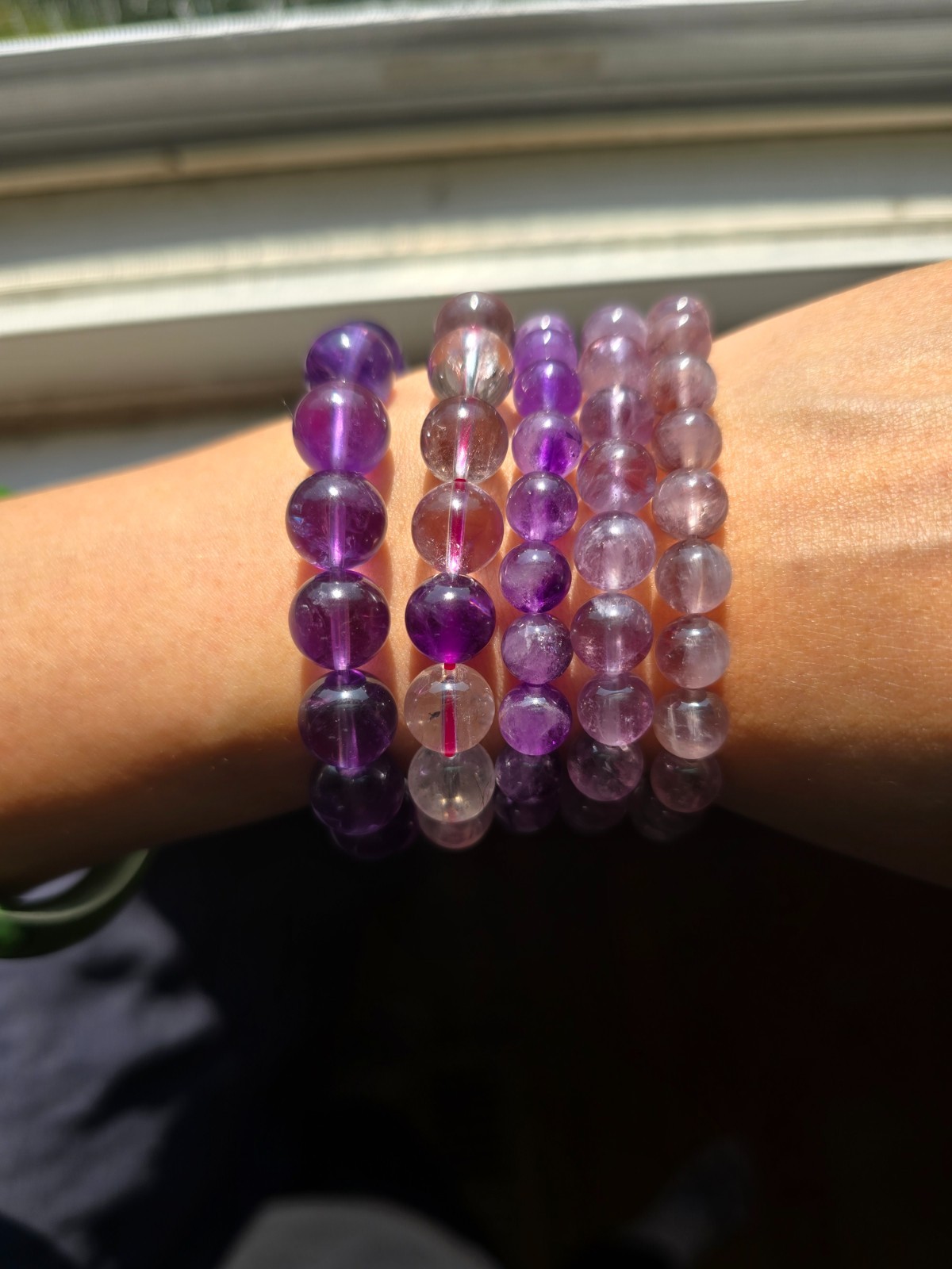 Natural Amethyst Beaded Elastic Bracelet, Gradient Purple Crystal Stretch Bracel