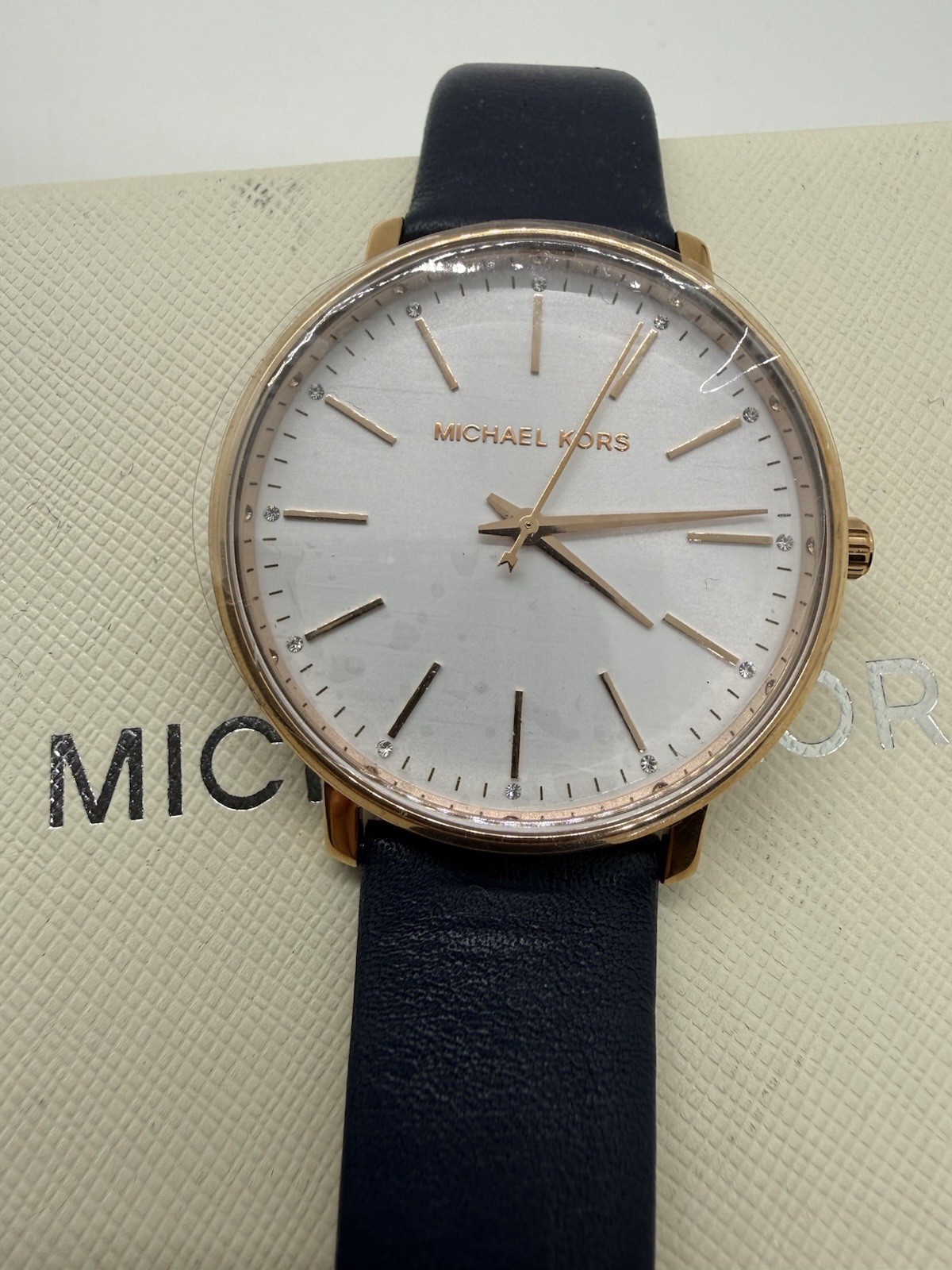 Michael Kors Ladies Pyper Three-Hand Navy Leather Strap Watch MK2893