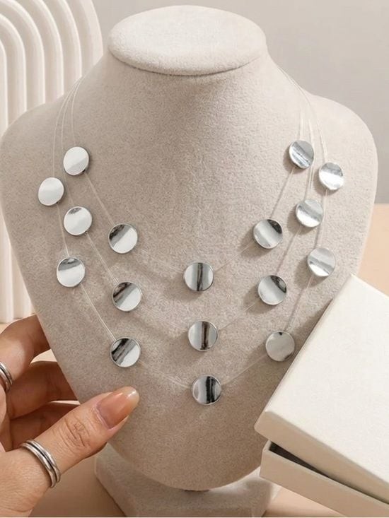 Layered Silver Disc Necklace – Women Jewelry