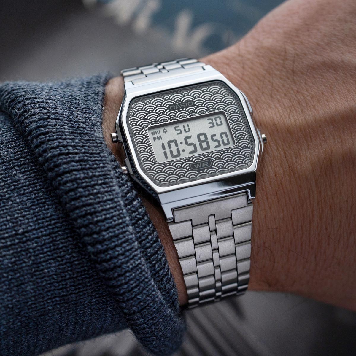 Casio Vintage Seigaiha Pattern Japan Made Grey Limited Edition Watch A159WEVJ-7
