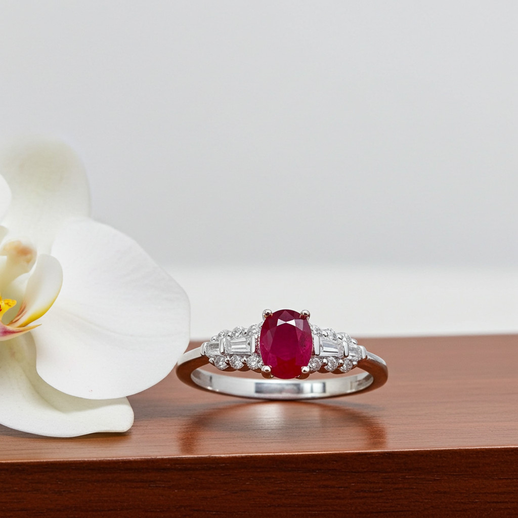 Natural Burma Ruby Ring 3x4mm, Dainty Ruby Ring 925 Sterling Silver