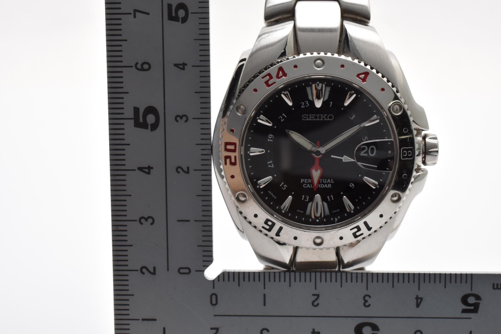[Exc+5]SEIKO Perpetual Calendar GMT 8F56-002A Quartz Black Dial Mens Watch JAPAN