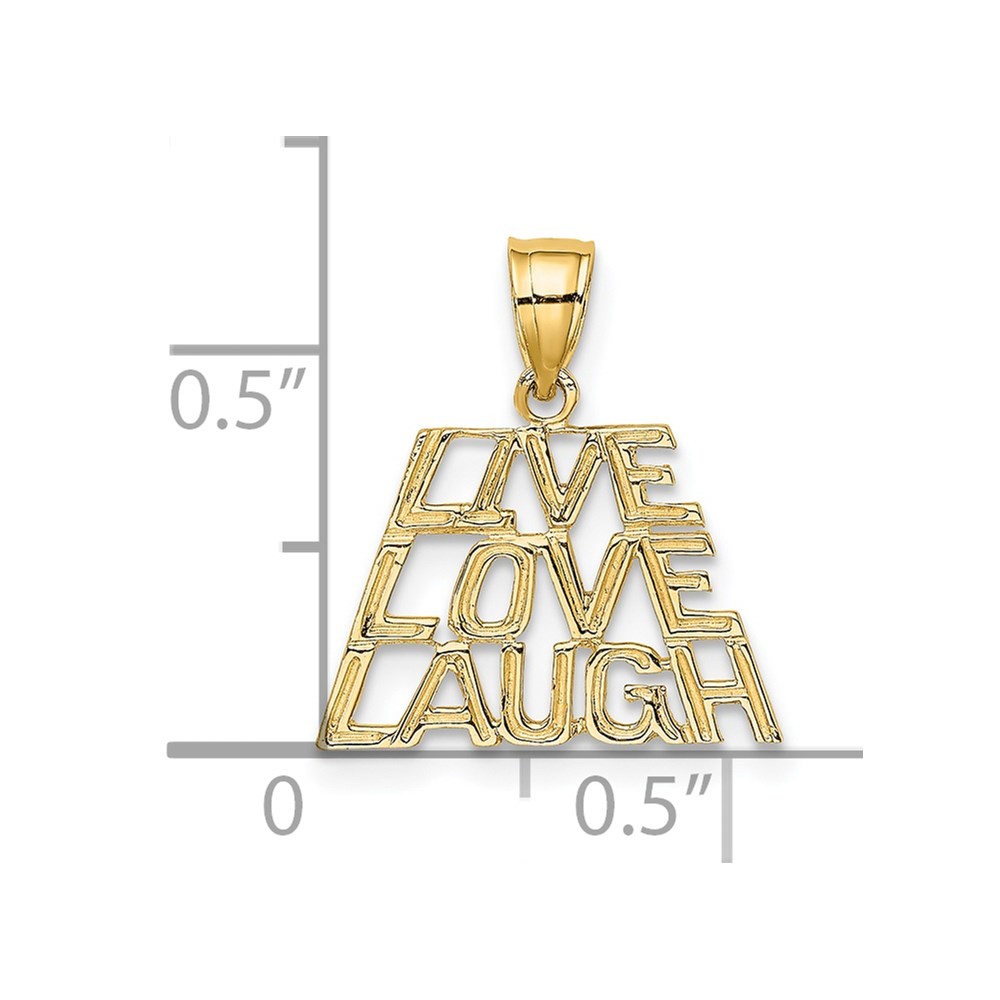 14K Yellow Gold LIVE LAUGH LOVE Fancy Charm Pendant L-11.09mm, W-16.15mm