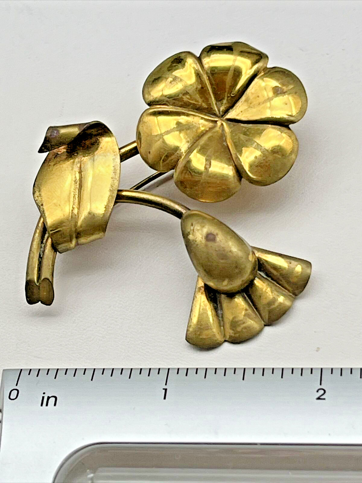 Large Antique Vintage INDUSTRIA Made in ARGENTINA Brass Flower Art Deco Brooch