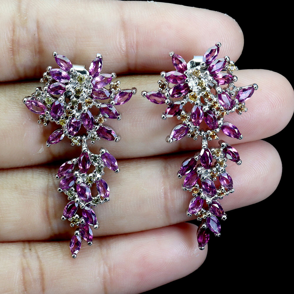 925 Sterling Silver Earrings Rhodolite Garnet Sapphire Natural Gemstone jewelry