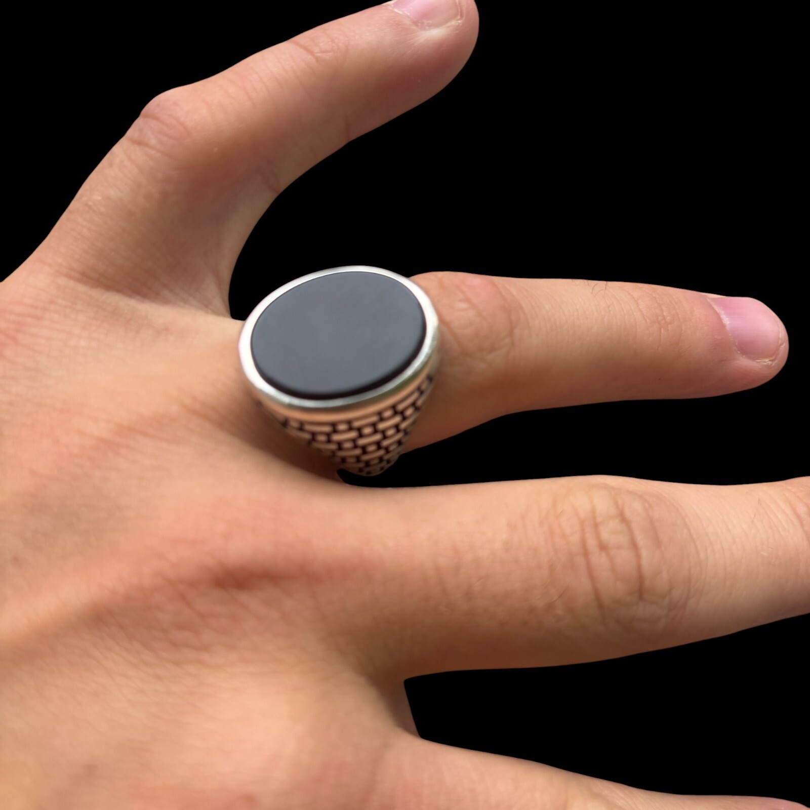 Natural Black Onyx Gemstone Mens Real Solid – 925 Silver or 14k Yellow Gold