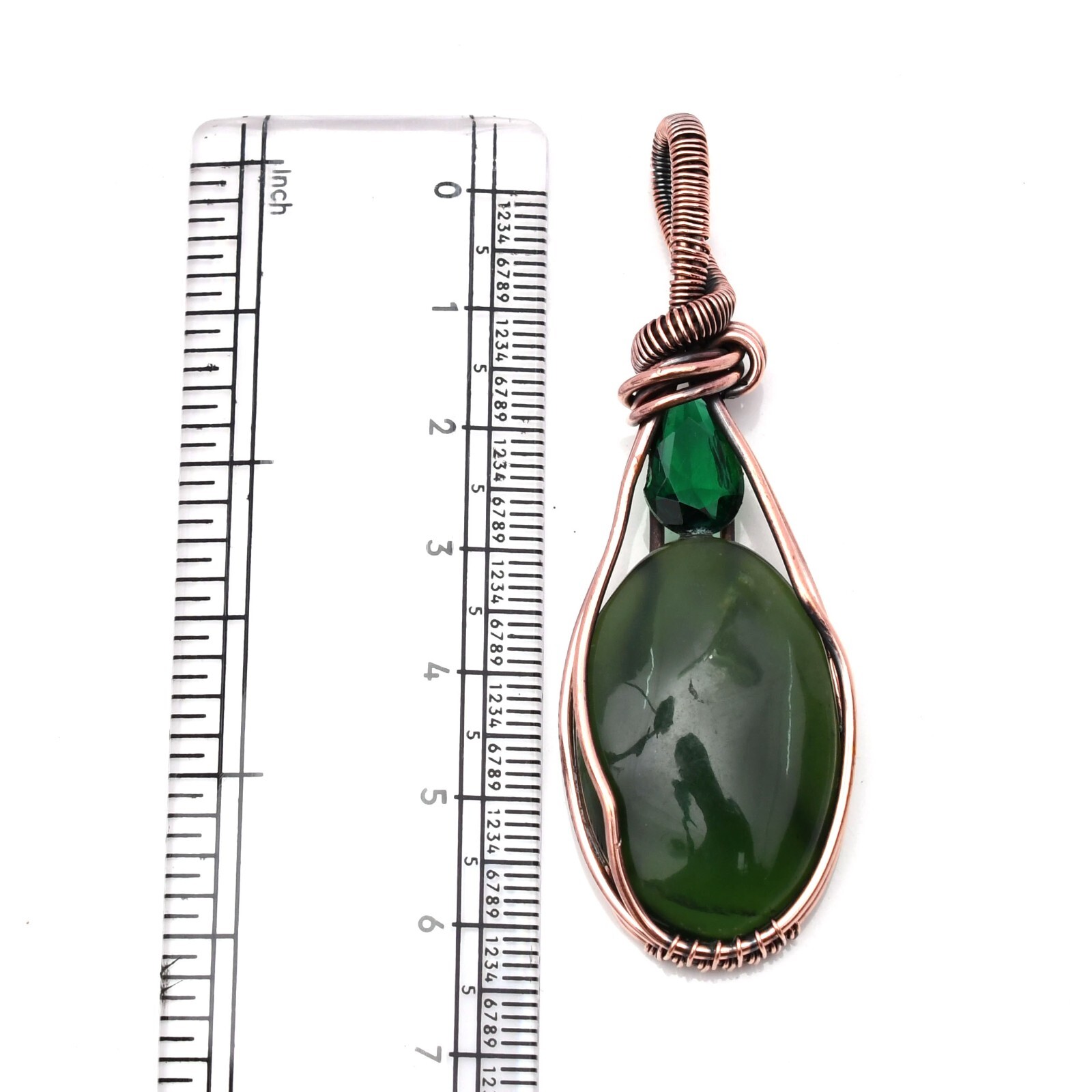 Serpentine Pendant Copper Wire Wrapped Handmade Jewelry Pendant 2.15″