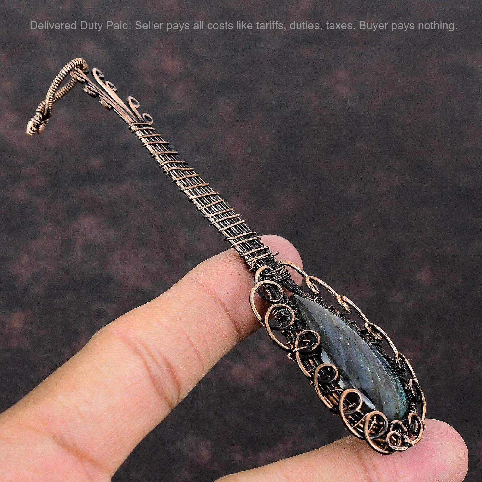 Black Friday Sale Natural Labradorite Copper Wire Wrapped Guitar Pendant Jewelry