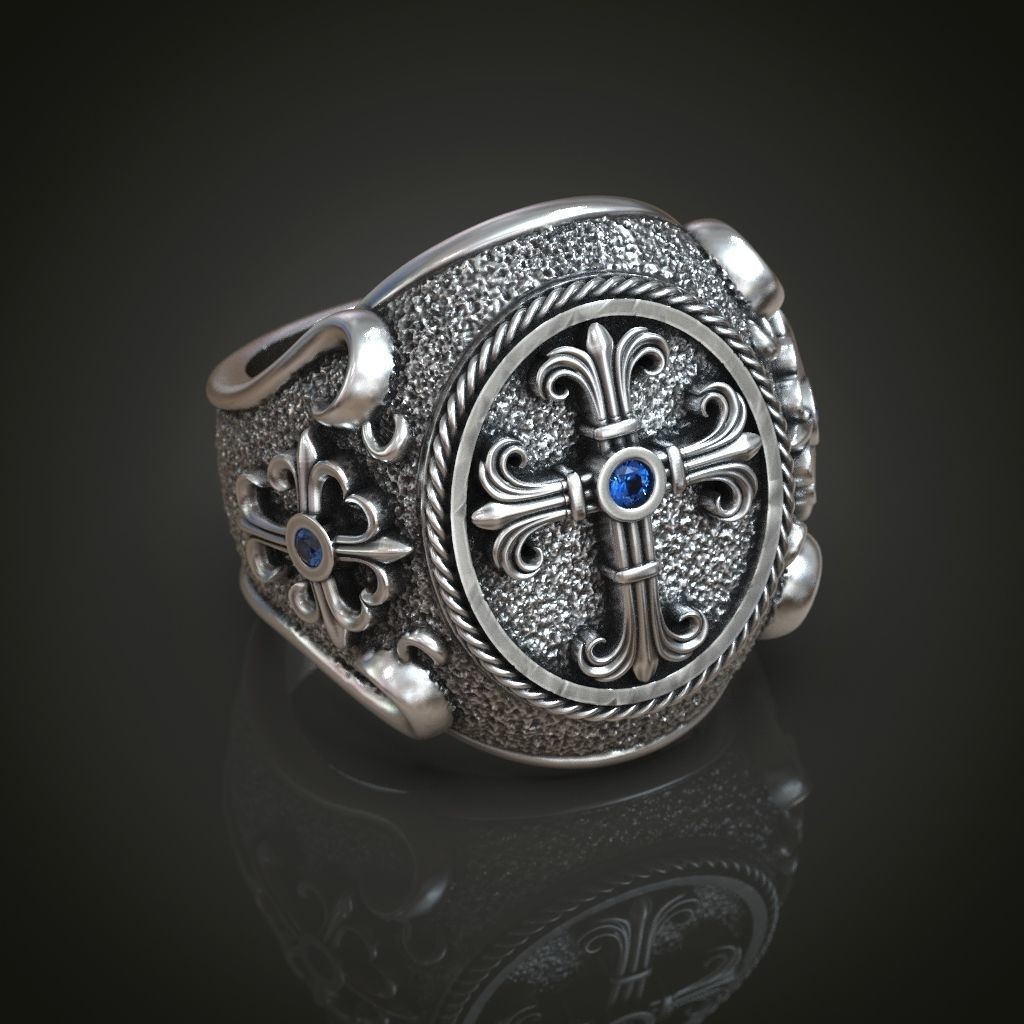 Oxidized Men’s Religious Christianity Cross 925 Sterling Silver Statement Rings
