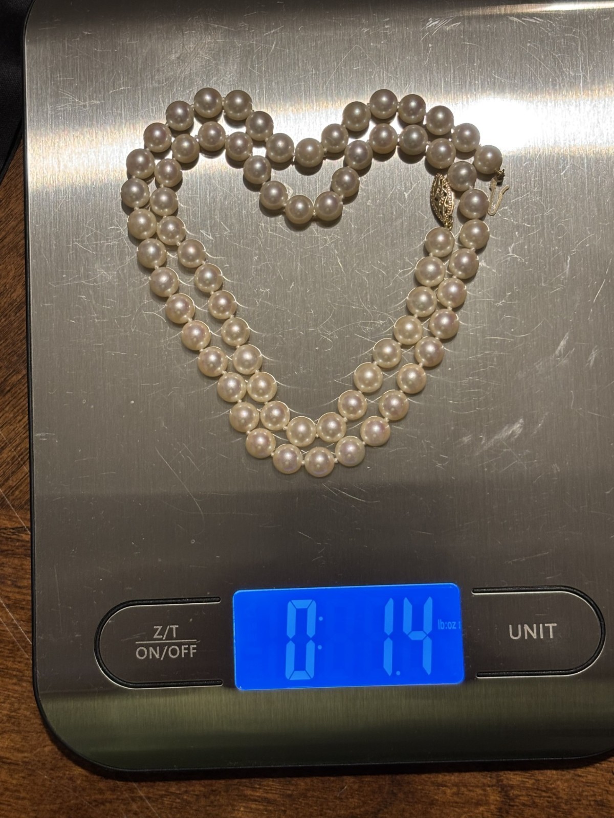 Vintage Cultured Pearl Necklace 14K Gold Clasp Hand Knotted 22″ Estate Jewelry