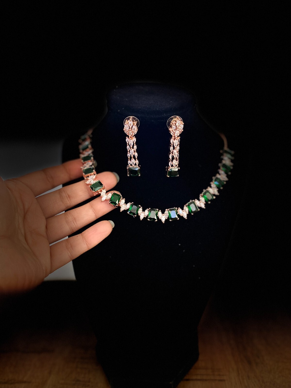 Emerald Necklace set A D Jewelry Rose Gold Bridesmaid Jewelry Gift C Z Jewelry