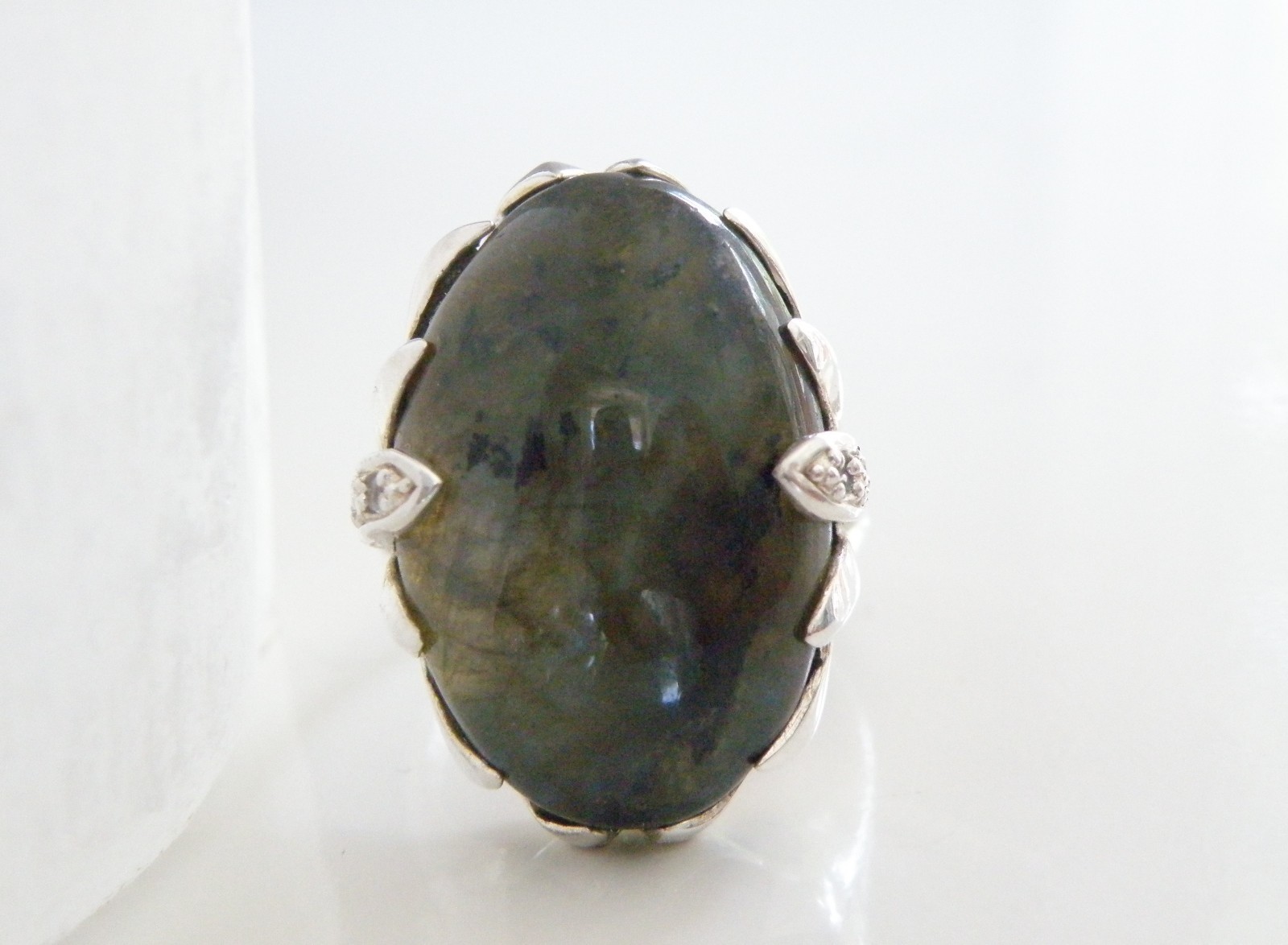 Heavy Sterling Silver 925 Natural Labradorite Statement Ring Size 11