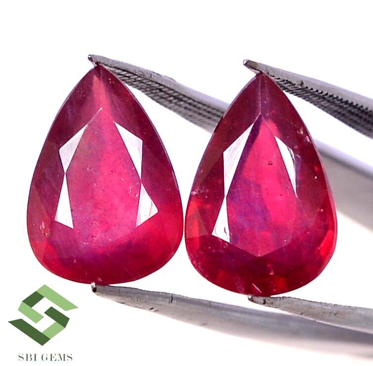 8.86 CTS Natural Ruby Pear Cut Pair 13×9 mm Calibrated Loose Gemstones GF