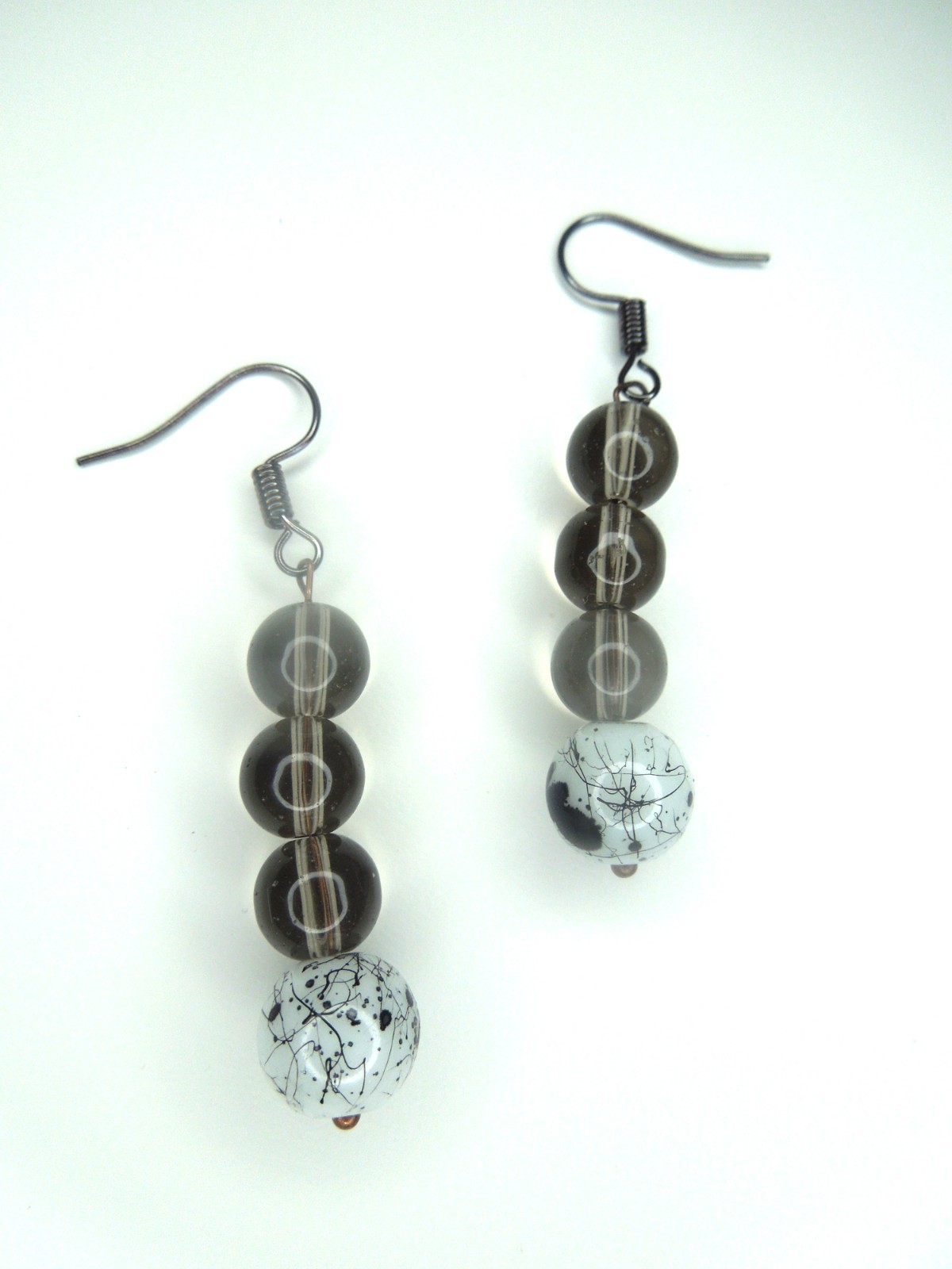 Brown Black White Glass Earrings Dangle Handmade Pierced Earth Tone