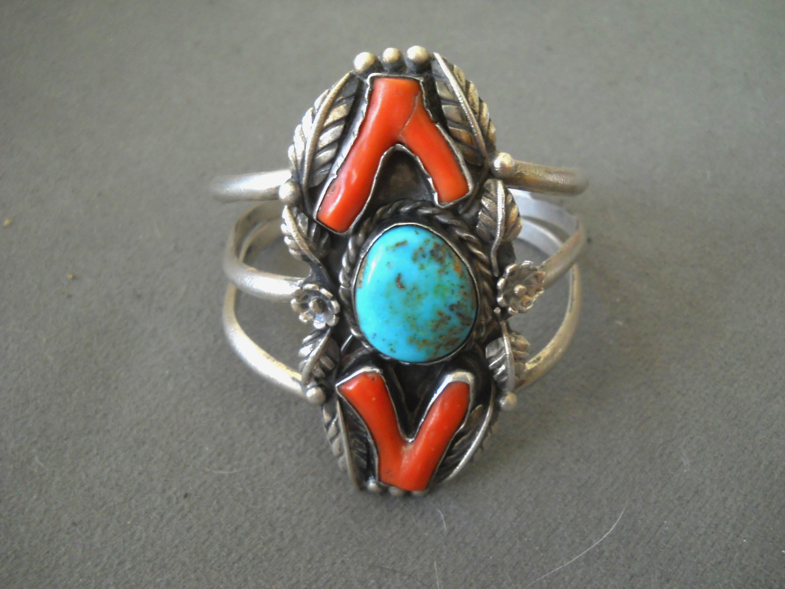 Native American Navajo Rich Blue Turquoise Branch Coral Sterling Silver Bracelet