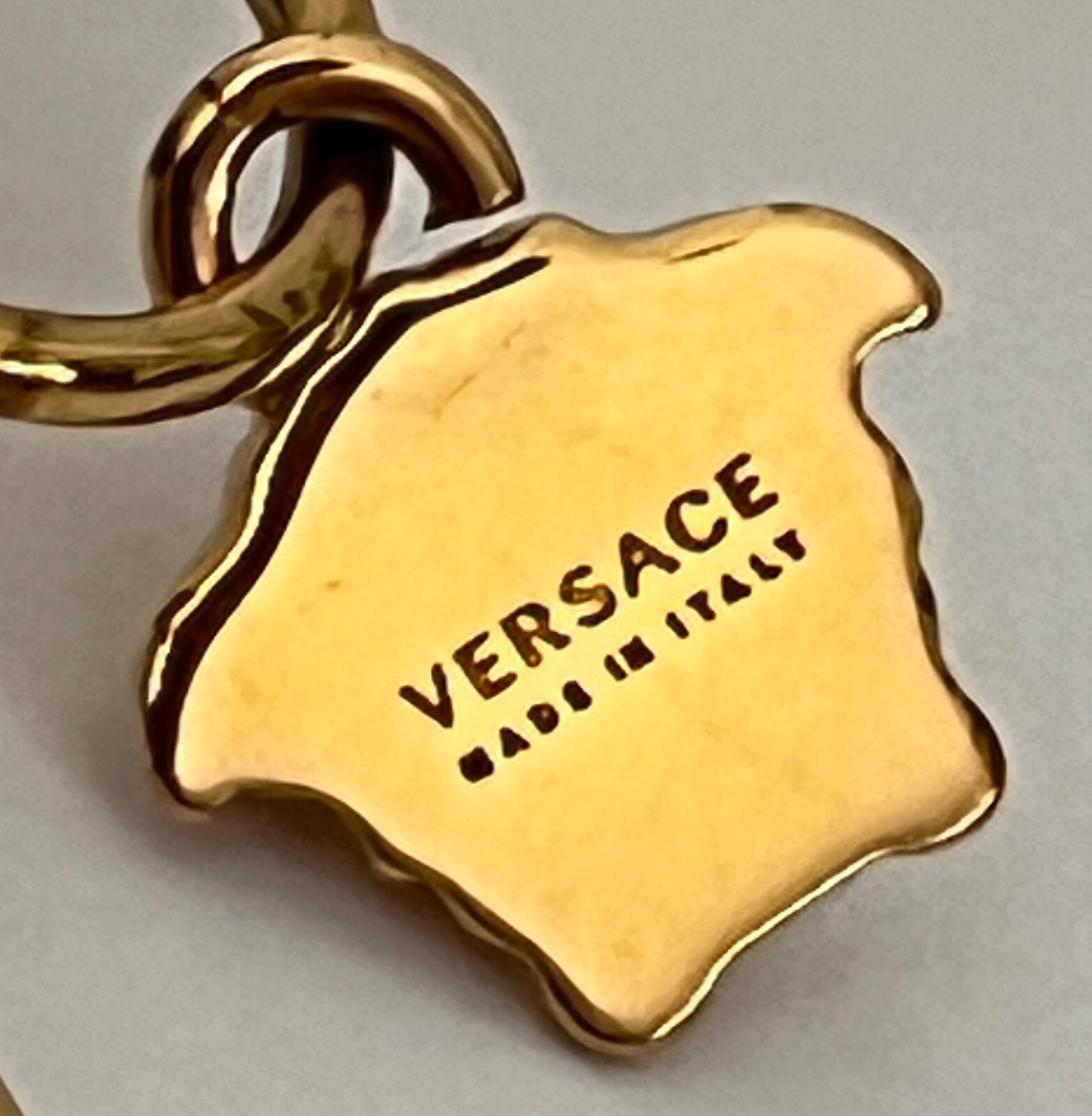 NIB Versace Medusa Logo Charm Greca Greek Key Gold Large Curved Hoop Earrings