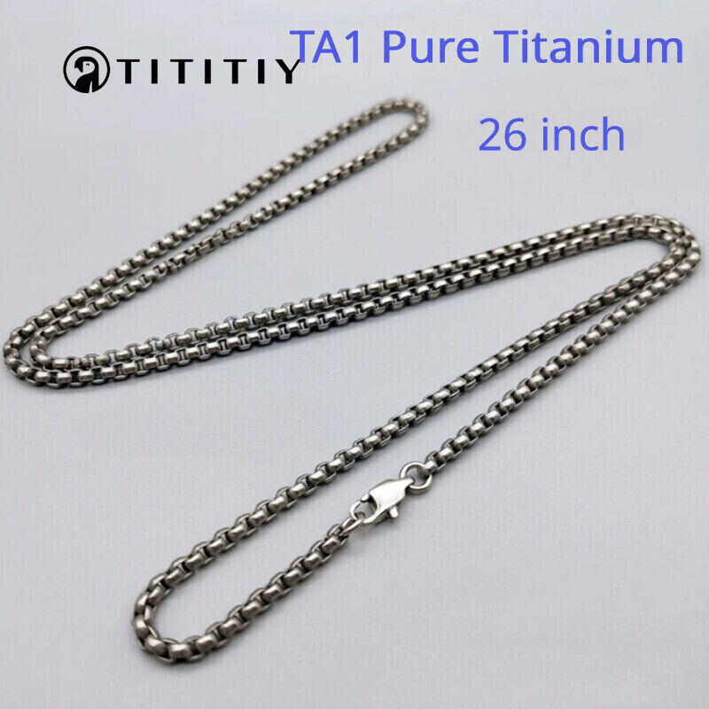 Pure Titanium Box Chain Necklace 3mm Men Unisex NO Allergic Skin Care Health 26″