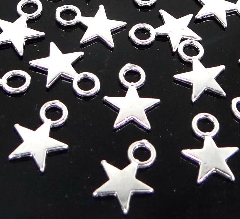 20 Star Charms Silver Plated Pewter Alloy 8x11mm