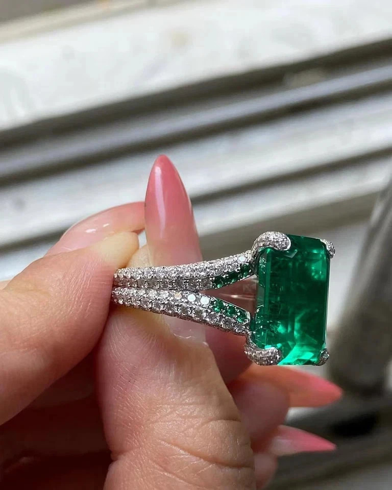 5.00Ct Emerald cut Natural Emerald Diamond 14K Solid White gold Luxury Rings