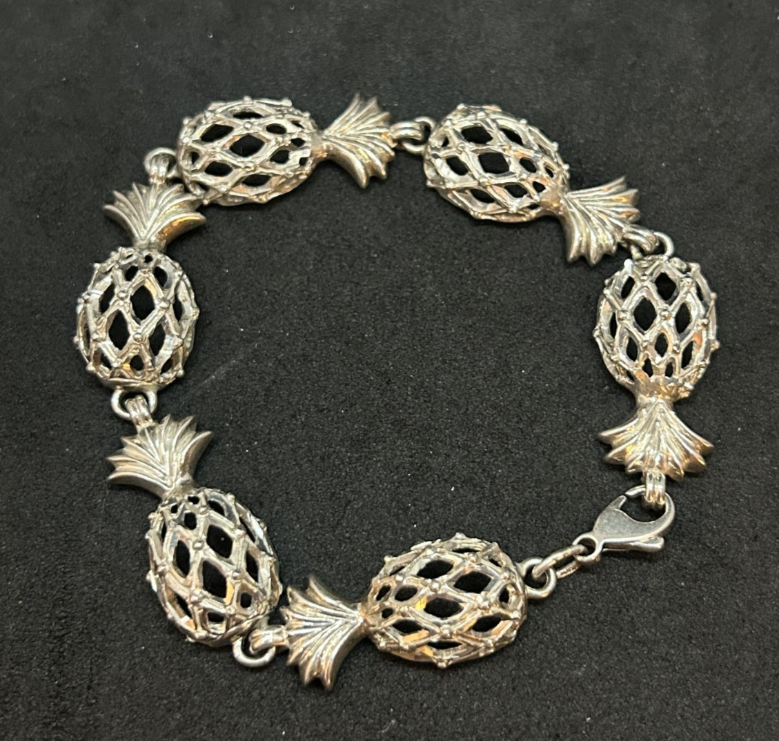 925 Sterling 13.4mm Pineapple Chain Link Bracelet 7.5in – 22.04g