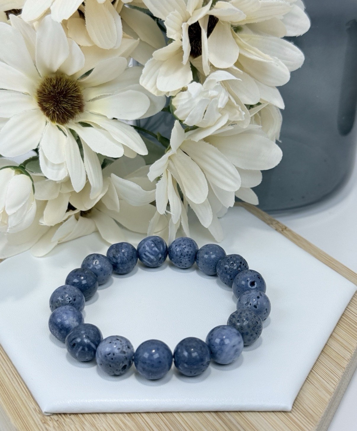 Lava Stone Blue Bead Bracelet 11.8MM