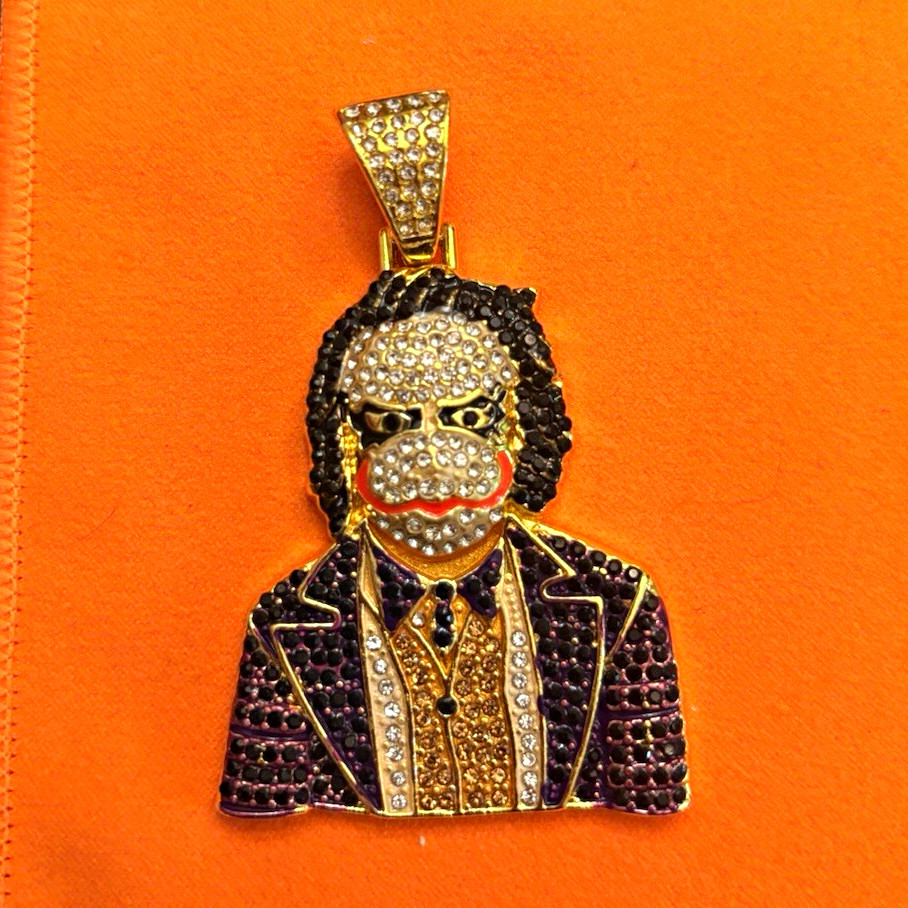 Gold Plated Hip Hop Character Charm Pendant, Multicolor Crystal Pavé