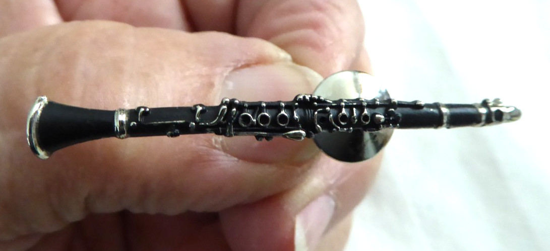 CLAIRINET PIN – Future Primitive Lapel Pin Miniature Silver Tone Black Enamel