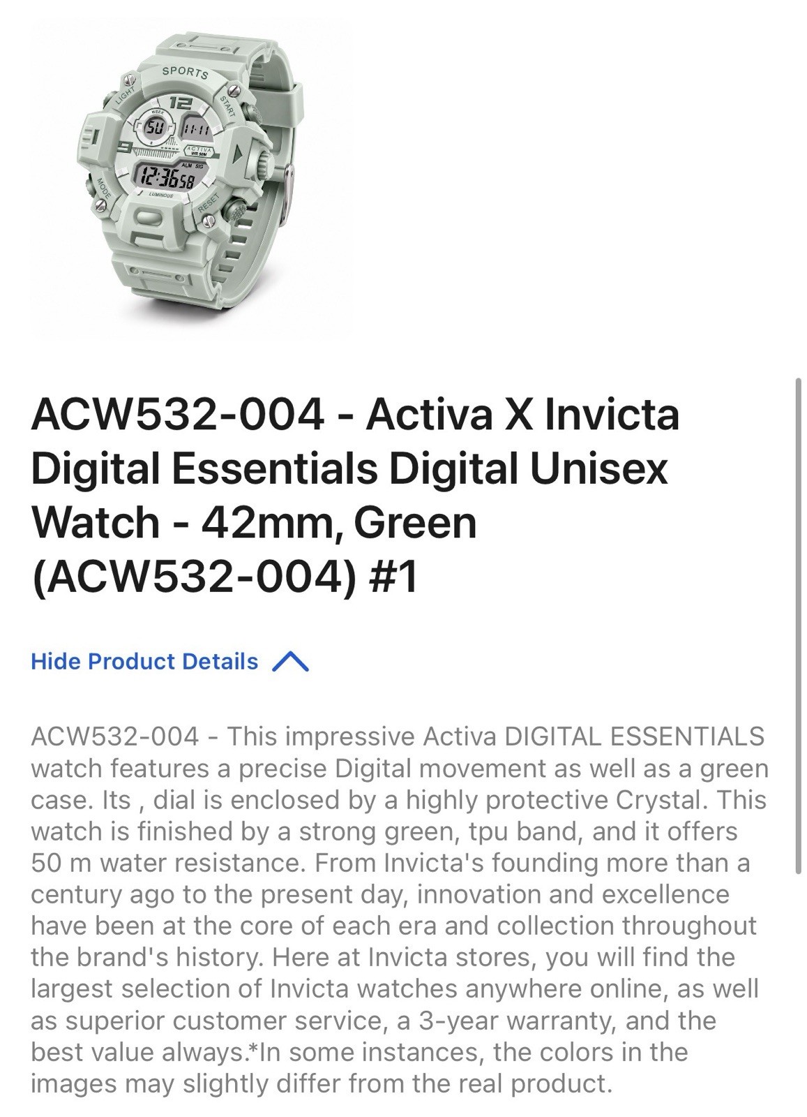 Activa by Invicta Digital Essentials Sport Watch Mint Green ACW532 New In Box