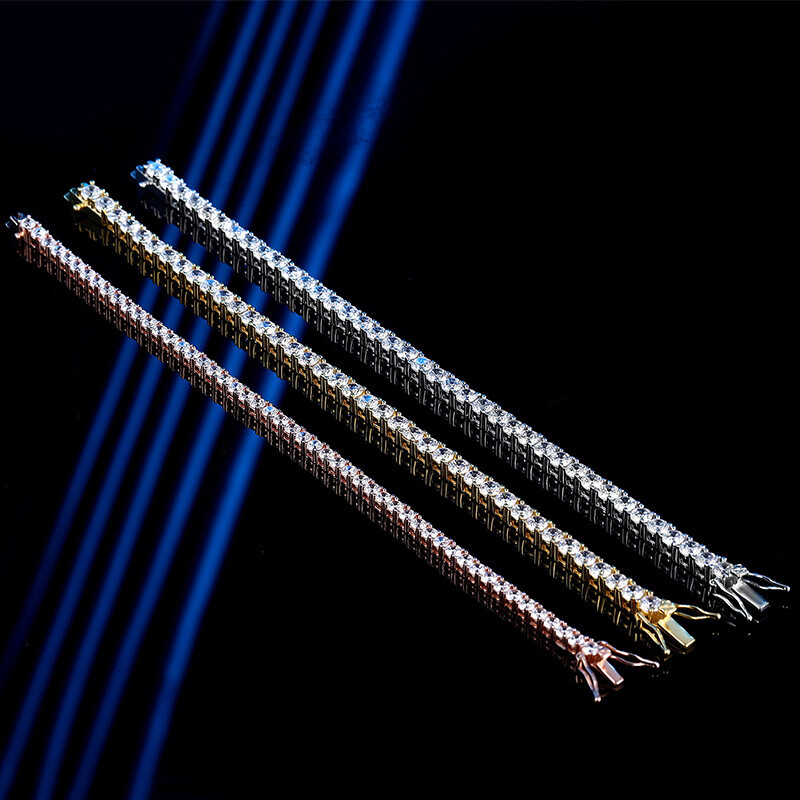 3mm Brilliant Cut Nature Zircon Tennis Chain Bracelet Women 925 Sterling Silver