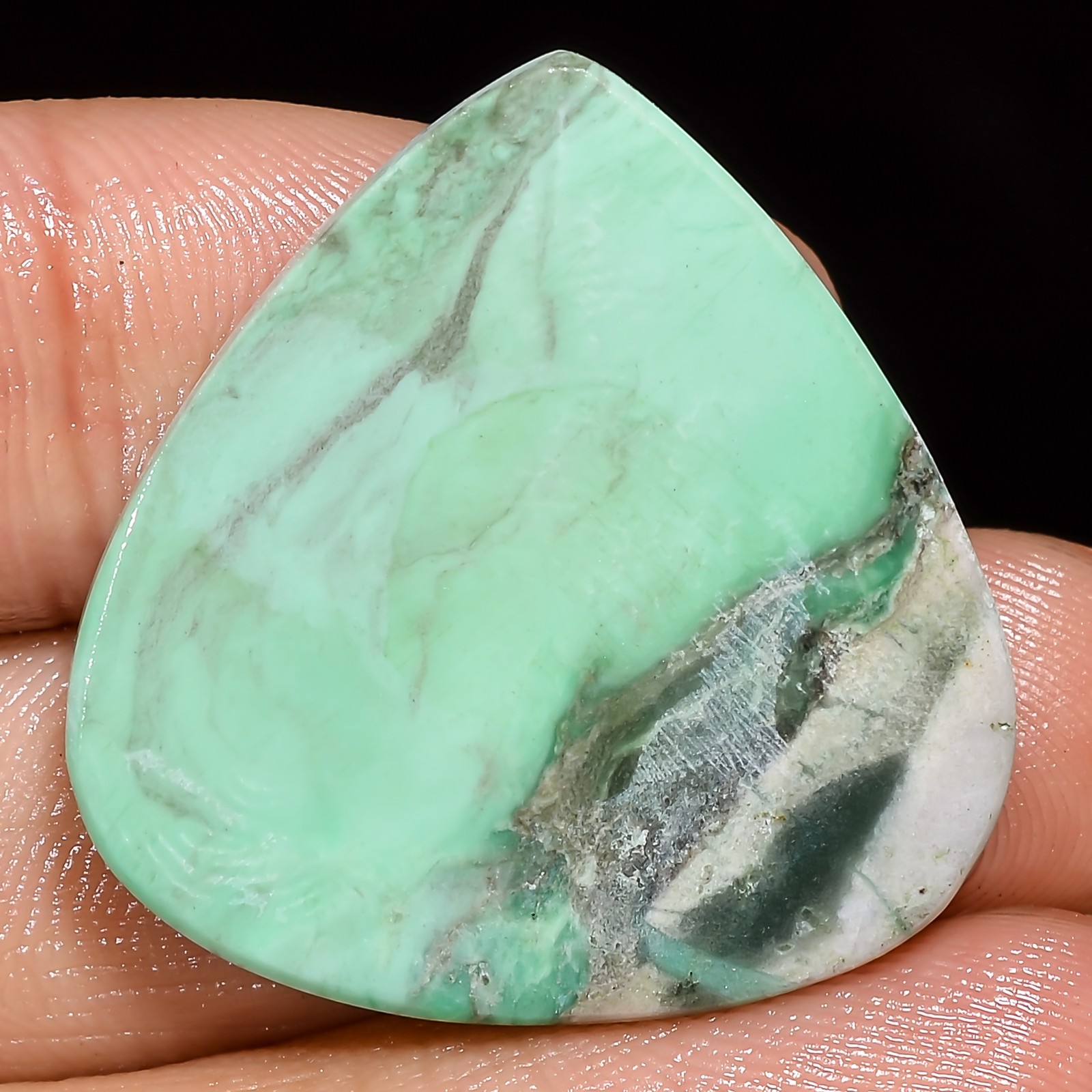 natural VARISCITE pear cabochon Opaque loose gemstone 28.00 Carat. (28x28x4 mm)