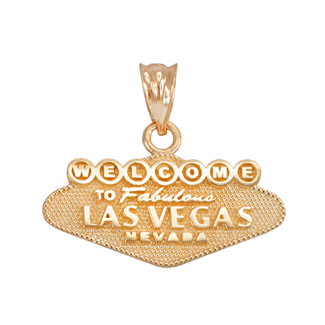 14K Yellow Gold Las Vegas Welcome Sign Reversible Charm Necklace