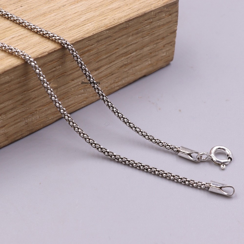Solid 925 Sterling Silver 1.8mm Popcorn Link Chain Necklace For Her 17.7inch