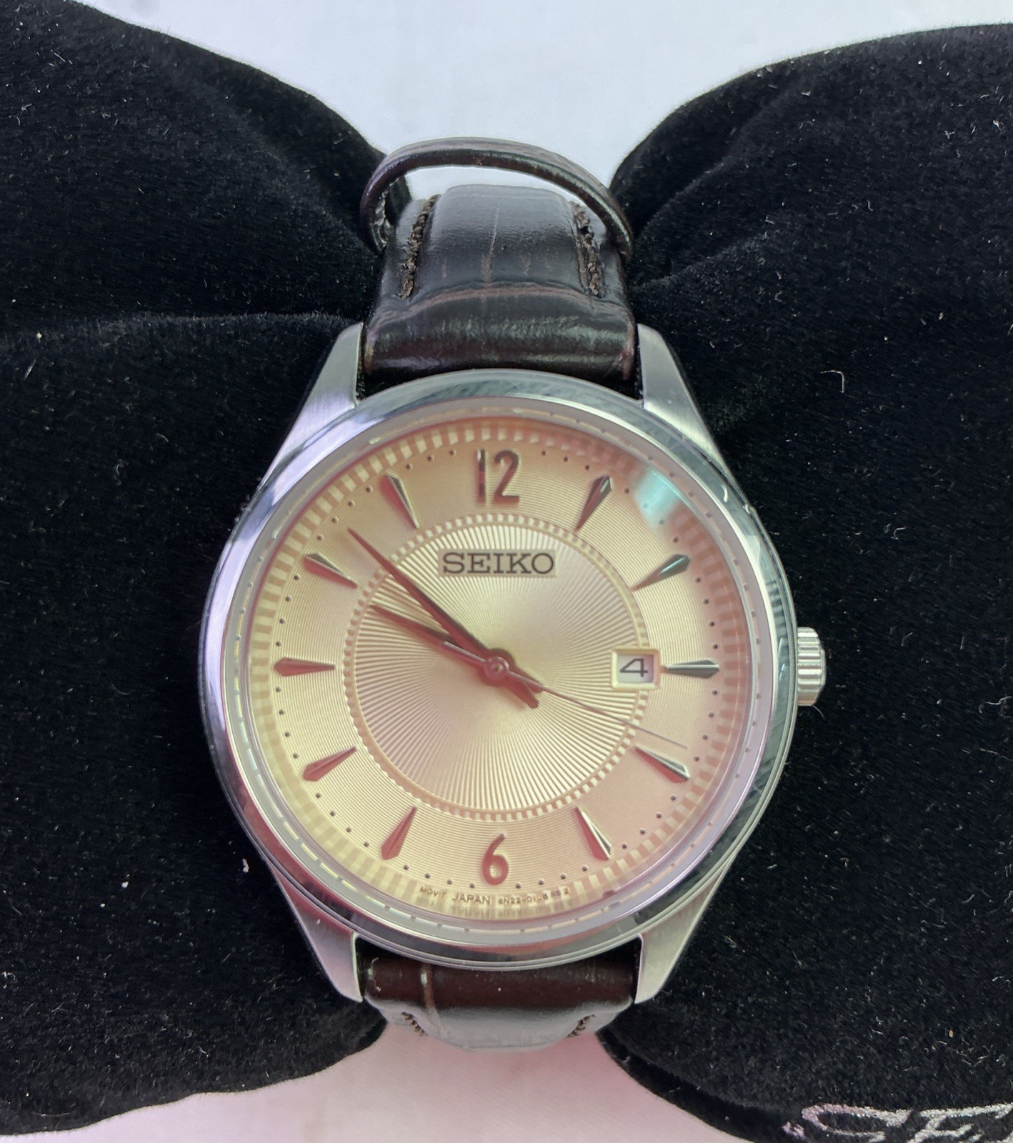 Seiko Essentials ESUR427 Women’s Silver Bezel Leather Strap Watch