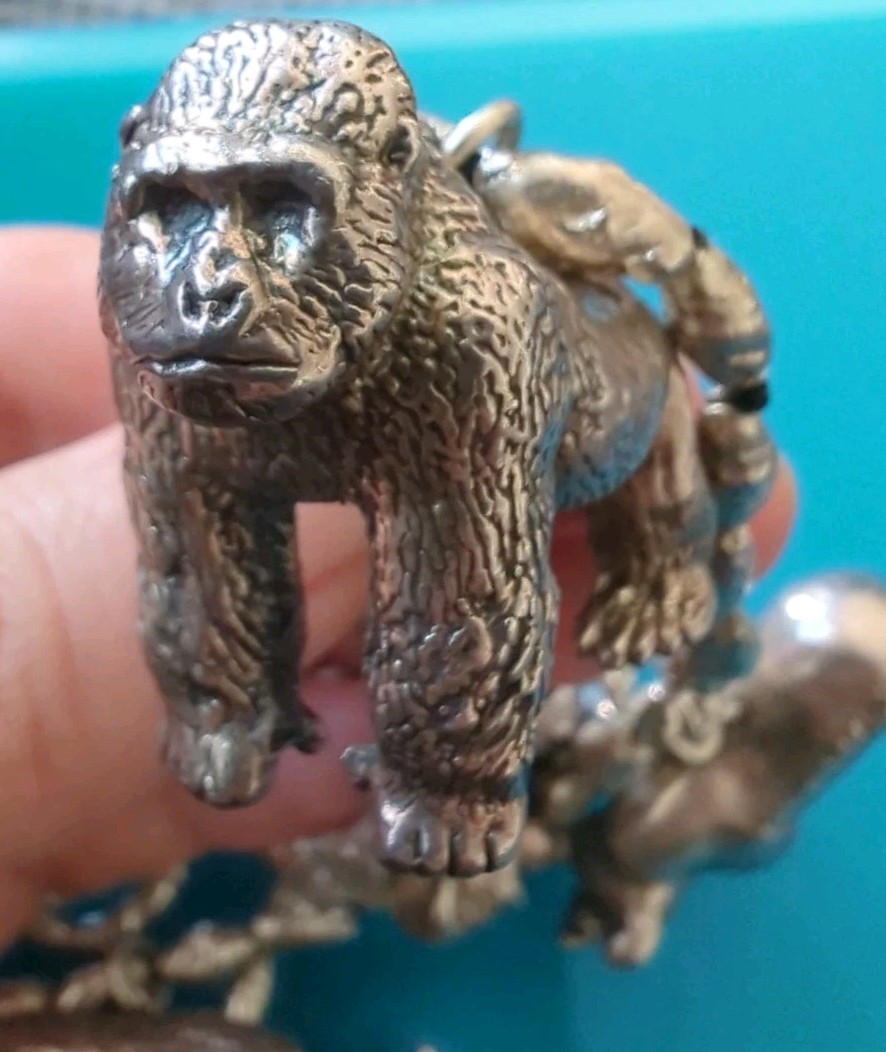 Sterling Silver 114 g 3D SAFARI ZOO Animal Bracelet Lion Gorilla Tiger Elephant*