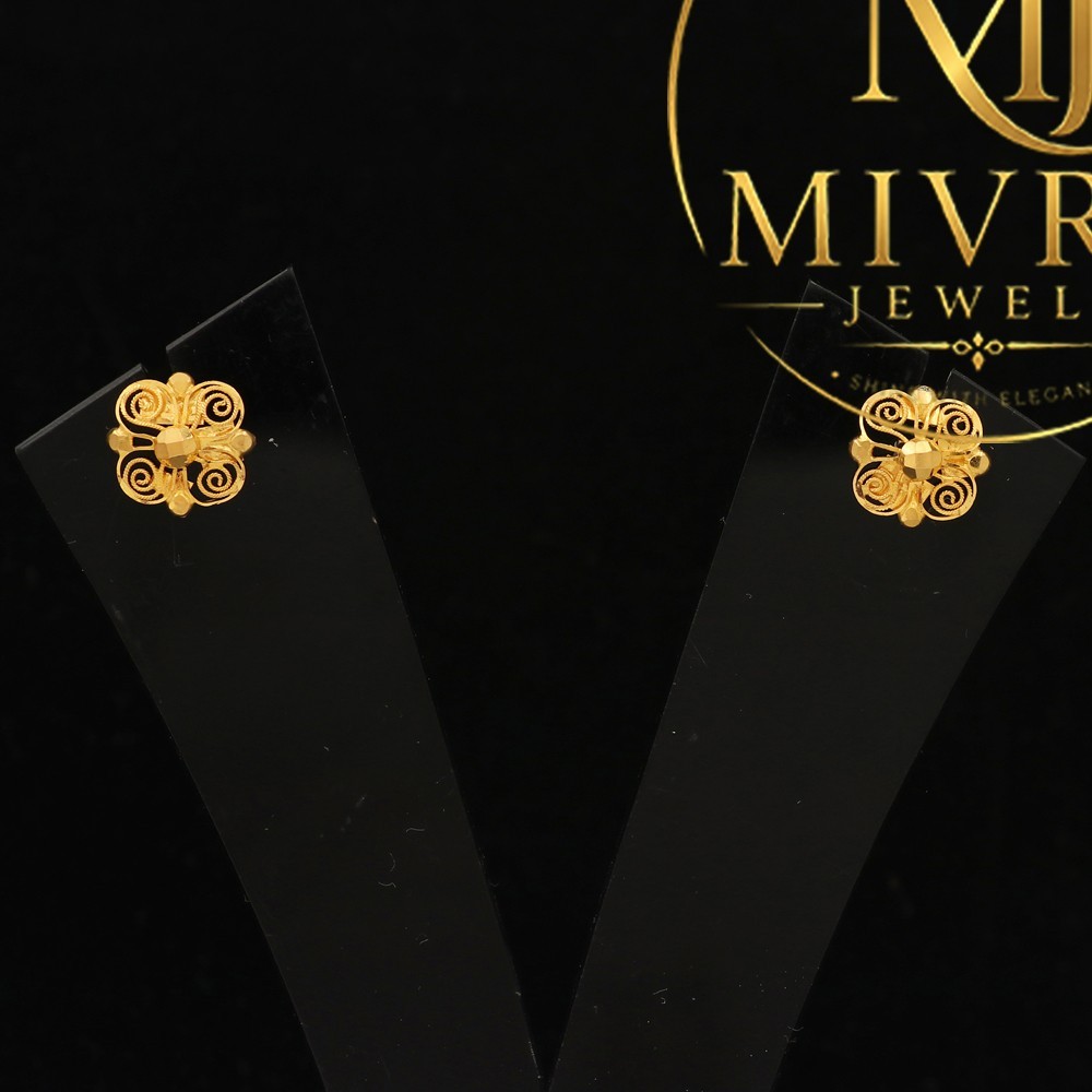 22K Seal Genuine Gold Bezel Earrings 1.1cm Classic Women Jewelry 1.72g